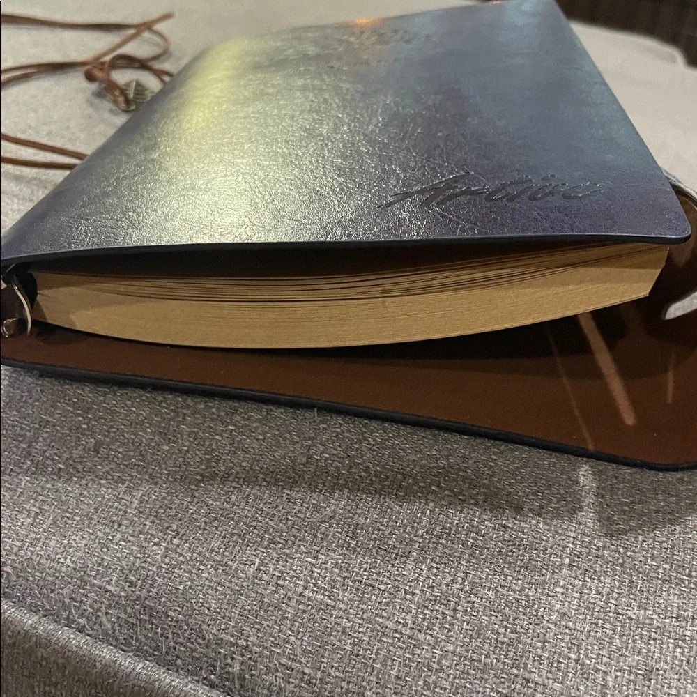 Artive A5 Tree The Way We Think Navy Blue Leather Journal Leaf Charm Tan Color